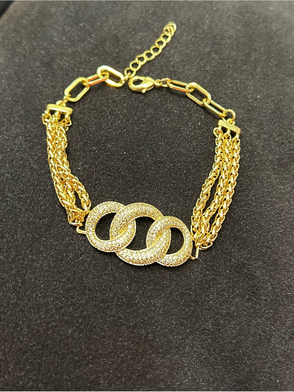 Gold-Tone Triple Link Pave Crystal Bracelet